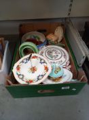 A box of miscellaneous pottery including Wade, Johnson Indian tree tureen etc COLLECT ONLY