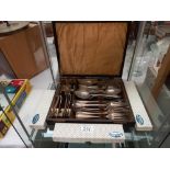 3 boxes of sterling silver handles cutlery and a 1930's oak cutlery box with contents