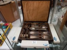 3 boxes of sterling silver handles cutlery and a 1930's oak cutlery box with contents