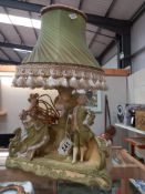 A continental bisque porcelain figure group table lamp a/f COLLECT ONLY