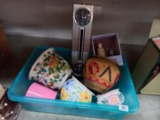 A box of pottery planters & garden thermometer etc. COLLECT ONLY