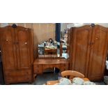 A mahogany bedroom suite comprising triple mirror dressing table and two wardrobes, COLLECT ONLY