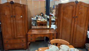 A mahogany bedroom suite comprising triple mirror dressing table and two wardrobes, COLLECT ONLY