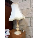 A painted wooden ormalu style table lamp