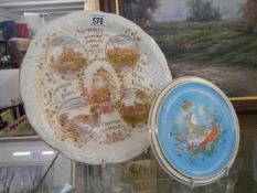 A Victorian commemorative plate and teapot stand.