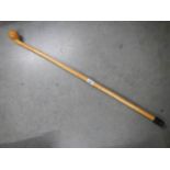 An unusual ash walking stick with knop handle.