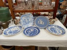 A quantity of plates including Wedgwood, blue & white Copeland etc COLLECT ONLY