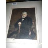 An framed and glazed Edwardian coloured engraving of an old gentleman, COLLECT ONLY.
