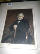 An framed and glazed Edwardian coloured engraving of an old gentleman, COLLECT ONLY.