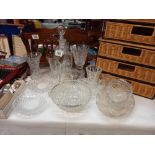 A glass decanter plus vases, bowls etc COLLECT ONLY