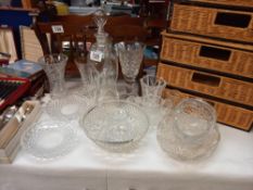 A glass decanter plus vases, bowls etc COLLECT ONLY