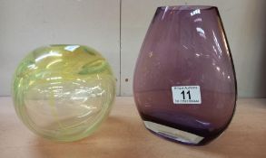 2 art glass vases, 1 signed Kaptar