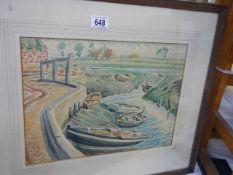 A framed and glazed 20th century watercolour signed C H Izod, COLLECT ONLY.
