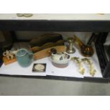 A mixed lot including letter rack, brass ware etc.,