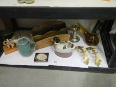 A mixed lot including letter rack, brass ware etc.,