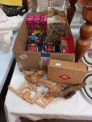 A quantity of boxed and unboxed diecast cars, plus selection of wooden toys etc