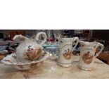 A Staffordshire jug and bowl wash set plus 2 vases COLLECT ONLY