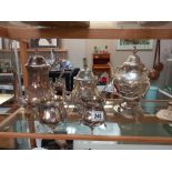 A silver plate tea set plus kettle on stand COLLECT ONLY