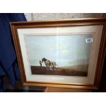 A print of working heavy horses titled 'The Ploughman and the sea' in gilt frame COLLECT ONLY