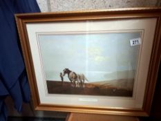 A print of working heavy horses titled 'The Ploughman and the sea' in gilt frame COLLECT ONLY
