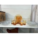 A vintage amber glass drinks set, cake stand etc COLLECT ONLY