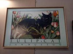 A large framed print of a black cat Tulip cat Jan Hurston COLLECT ONLY