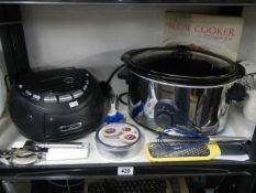 A slow cooker, other kitchen ware and a radio, COLLECT ONLY.