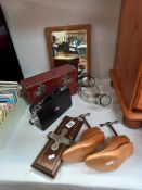 A cased cine Kodak model K, a cine camera, old tie press, shoe stretchers & wine carafe etc. COLLECT