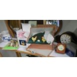 A mixed lot including wooden letter rack, clock etc., COLLECT ONLY.