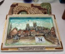A vintage Ray Fisk painted plaque of Lincoln and one of Brayford arch.