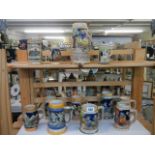 Two shelves of assorted beer steins, COLLECT ONLY.