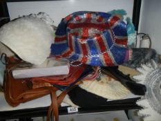 A mixed lot of bags, hats etc.,