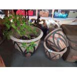 3 matching garden plant pots, 1 has a plant COLLECT ONLY