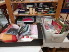 A quantity of sewing and craft items including material, good lot of cutting dies etc