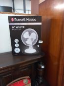A Russell Hobbs desk fan, box still sealed so as new