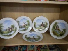 Five late Victorian French (Limoges) hand painted plates.