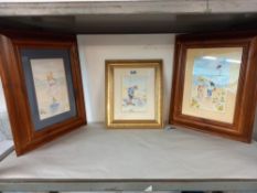 2 Watercolours & a print of children on the beach Collect Only