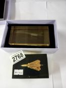 A boxed glass Concorde paperweight and 1 other