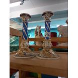 A pair 19th/20th century continental pottery candlesticks Collect Only