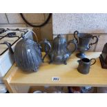 2 ornate pewter teapots, vases and jugs Collect only