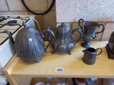 2 ornate pewter teapots, vases and jugs Collect only