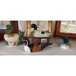 A vintage French pottery duck tureen A/F and 1 wood, 1 resin and pottery duck ornament , Collect