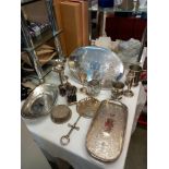 A quantity of Silver plate, including trays, spill vases, & corkscrew etc. Collect Only