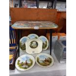 A retro 1960's coffee table with Chinese watercolour under glass top COLLECT ONLY