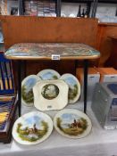 A retro 1960's coffee table with Chinese watercolour under glass top COLLECT ONLY