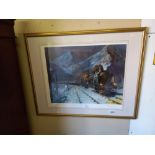 A framed & glazed signed Orient Express locomotive print by Terence Cuneo (83cm x 67cm) collect