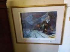 A framed & glazed signed Orient Express locomotive print by Terence Cuneo (83cm x 67cm) collect
