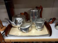 A Picquot ware tea set on tray