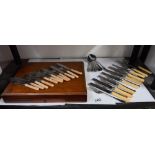 A wooden cutlery case and 2 sets of cutlery COLLECT ONLY