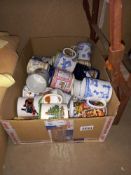 a box of mugs including Spode of Royal Worcester Collect only